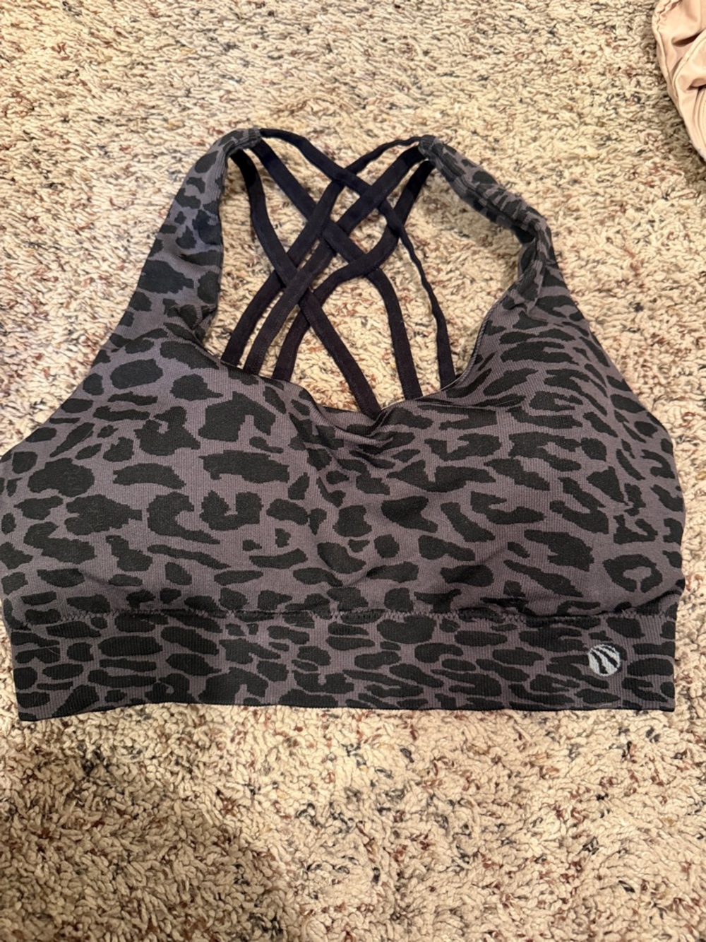 Marika Gray & Black Leopard Print Strappy Sports Bra